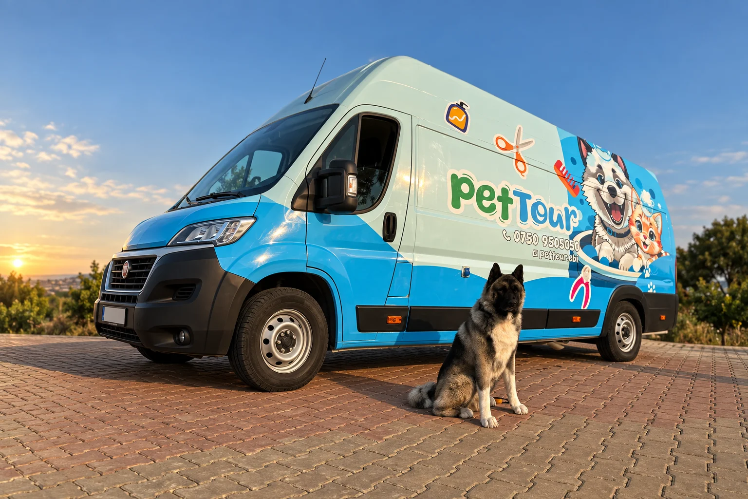 Pet Tour grooming van, photograph with AI-extended surroundings